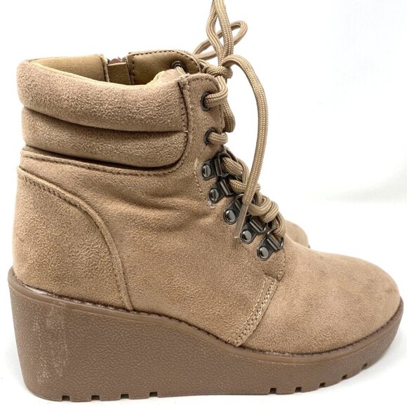 Alexis Bendel Sofia Wedge Ankle Bootie Lace up Zipper Taupe Size 7 - Picture 3 of 9